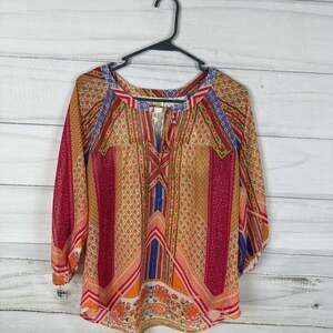 Fig & Flower Boho Mixed Floral Print Peasant Blouse